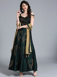 Chhabra 555 Green Silk Made-to-Measure Lehenga with Crystal Embellishment & sphagetti strap blouse