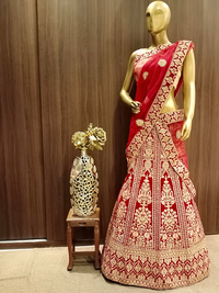 Embellished Semi-stitched Bridal Lehenga with Gold Zari Embroidery