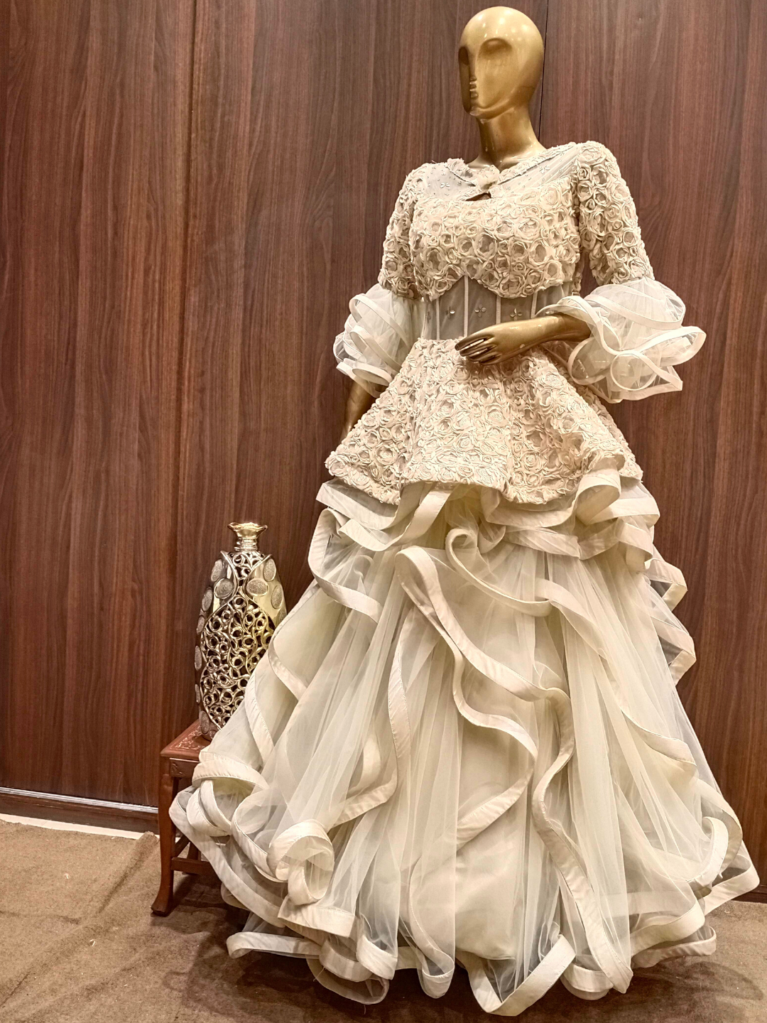 Gold Net Embroidered Ruffled Gown Design by Shantnu & Nikhil at Pernia's  Pop Up Shop 2024