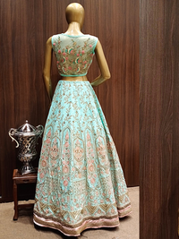 Heavy Flared Silk Lehenga Set with Floral Resham Embroidery