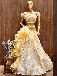 Contemporary Cocktail Lehenga Set with Gotta Patti Kundan Embroidery & Ruffled Dupatta