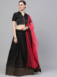 Chhabra 555 Black Semi-stitched Silk Lehenga set with Heavy Intricate Gold Crystal embellishments