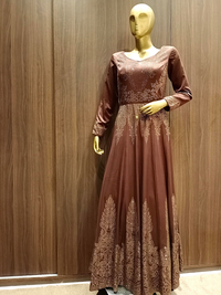 Metallic Brown Swarovski Crystal Embellished Gown with Ethnic Motifs