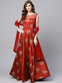 Chhabra 555 Made to Measure Maroon Embellished Anarkali Kurta Set with Pearl Embellishments and Foil Print