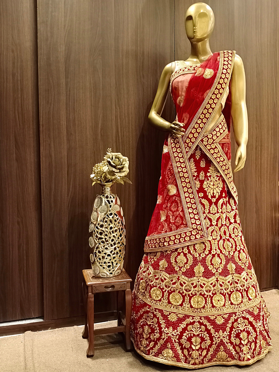 Heavy Ornate Semi-stitched Bridal Lehenga with Gold Zari ,Kundan Embroidery