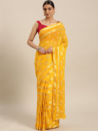 Chhabra 555 Chiffon Crystal Embellished Bandhej Saree with Gold Zari Peacock Motifs