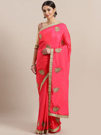 Chhabra 555 French SIlk Embroidered Saree with Golden Zari border and crystal embellishments