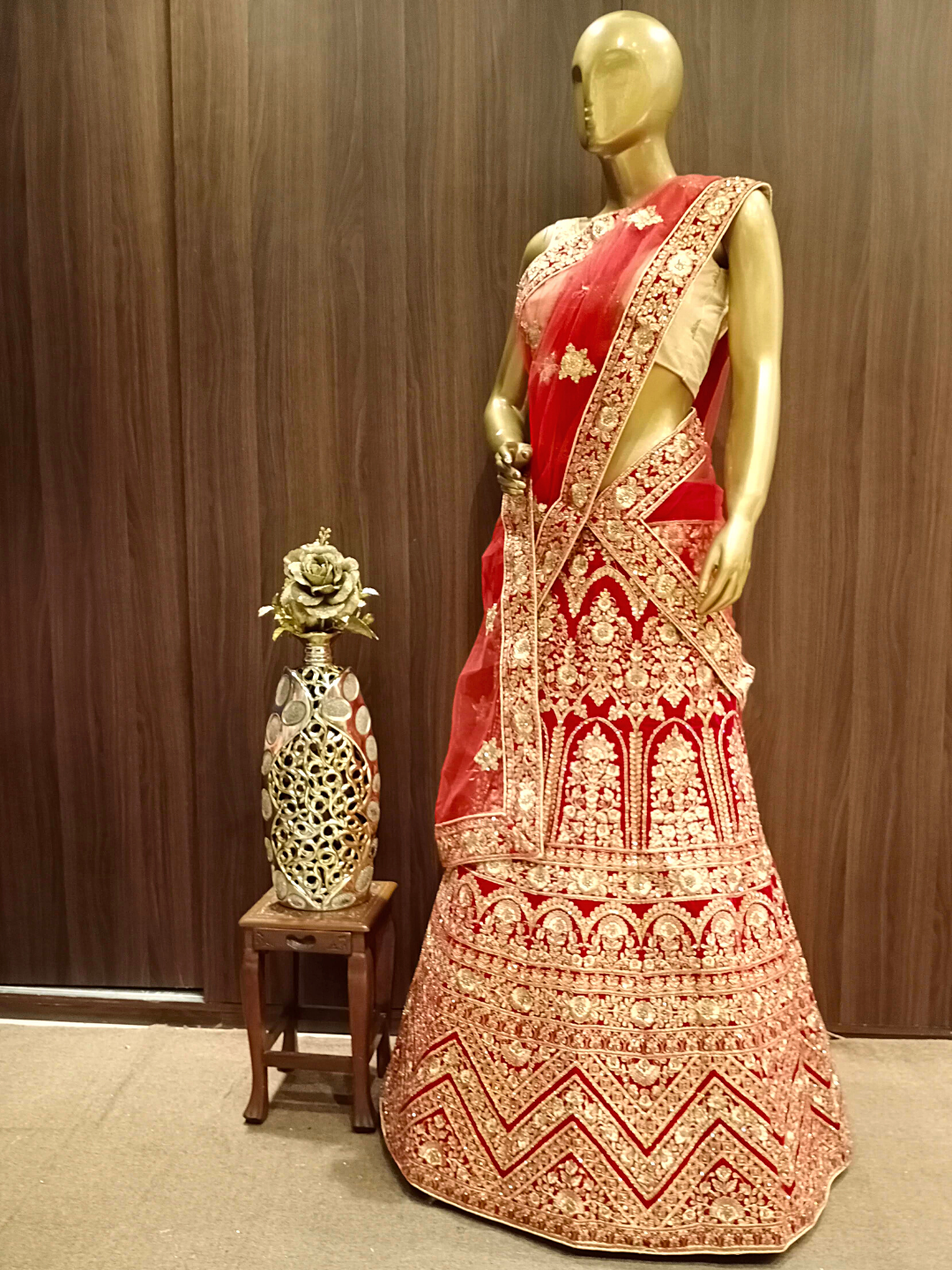 Heavy Stylised Semi-stitched Bridal Lehenga with Gold Zari Embroidery