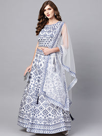 Chhabra 555 Made-to-Measure Crop Top Lehenga Set with Sequin Embellishments and Ikat Inspired Print