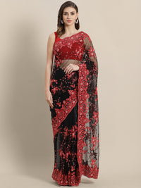 Chhabra 555 Net Embroidered Cocktail Saree with Heavy resham and crystal, pearl embellishments