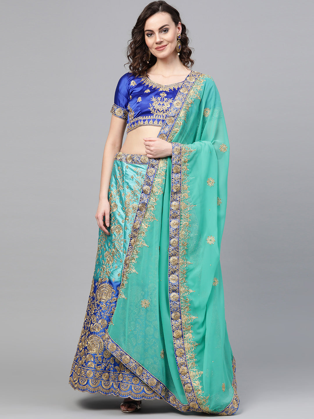 Chhabra 555 Ombre Semi-stitched Lehenga set with Floral Zari embroidery and Crystal embellishments
