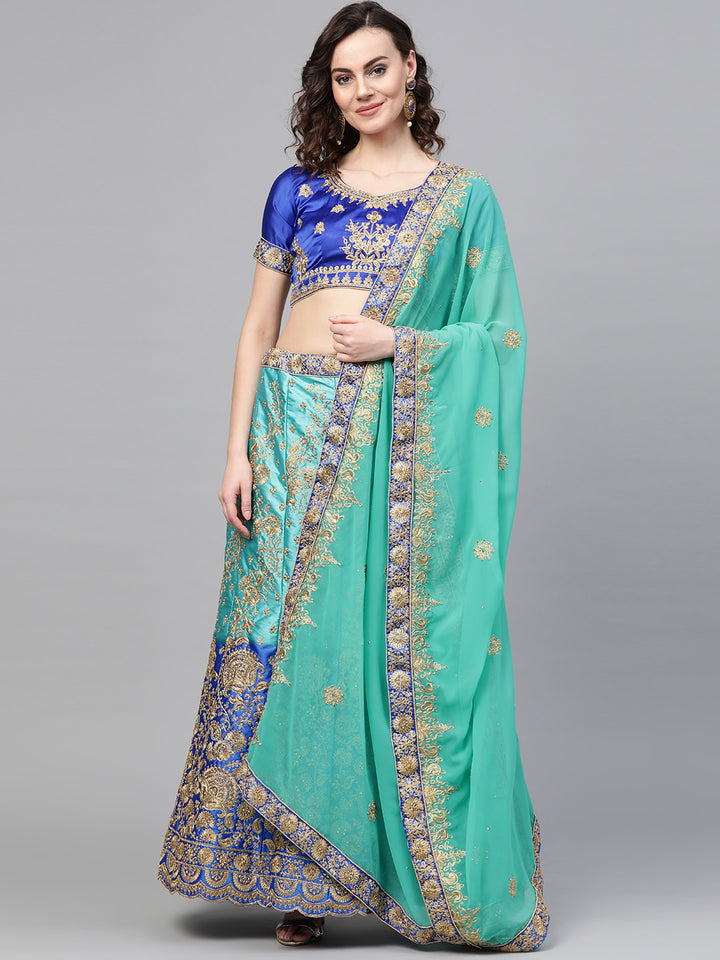 Chhabra 555 Ombre Semi-stitched Lehenga set with Floral Zari embroidery and Crystal embellishments