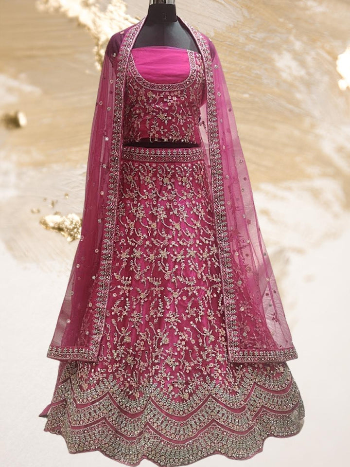 Pink Embroidered Mirror Work Bridal Lehenga Choli