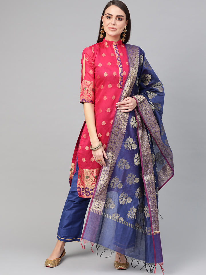 Chhabra 555 Pink Banarasi Handloom Dress Material with Zari Resham Weaving and Tassled dupatta