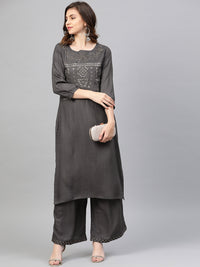 Chhabra 555 Made to Measure Embellished Kurta Set With Mirror Work and Floral Resham Embroidery