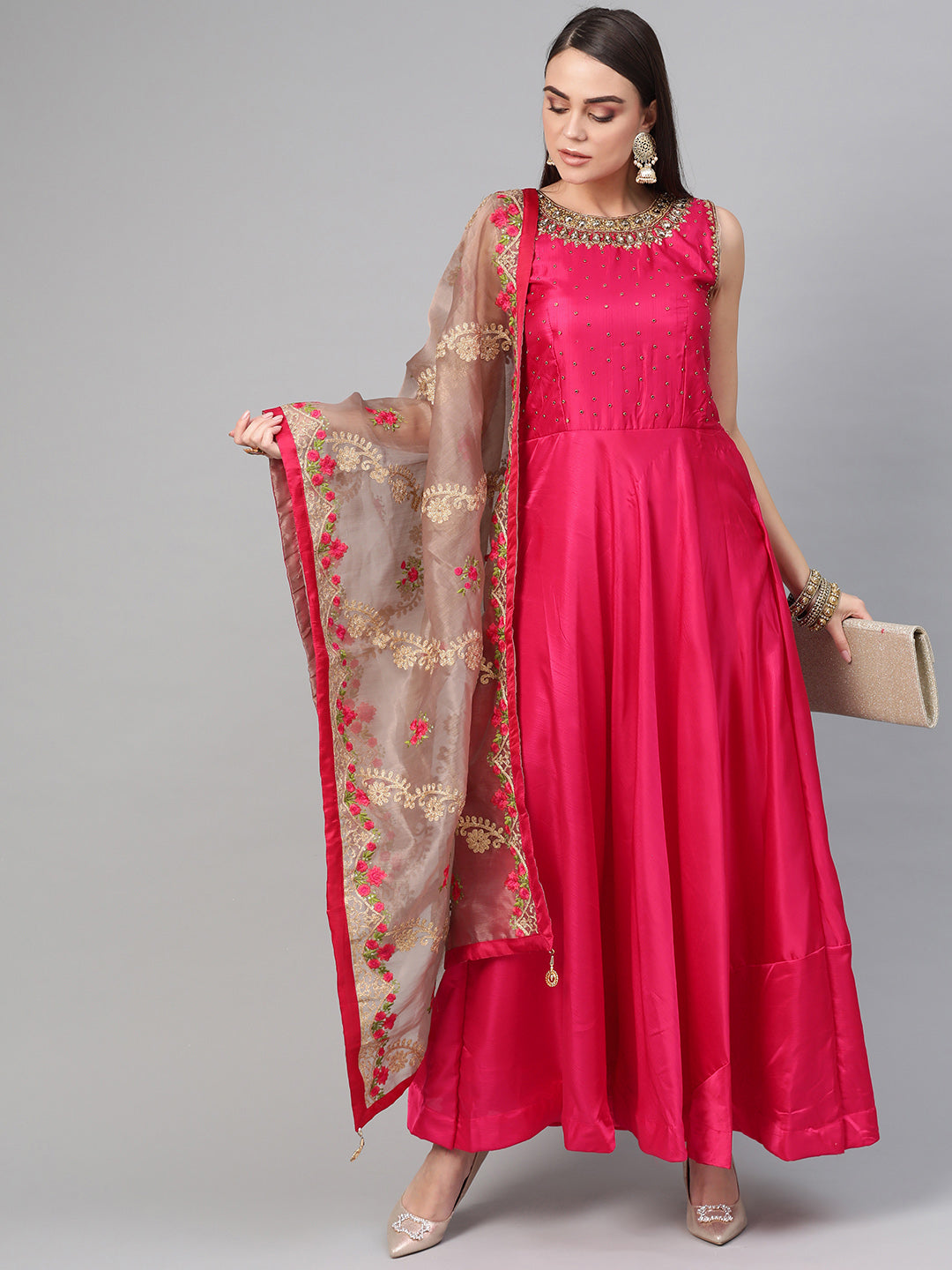 Chhabra 555 Made-to-Measure Anarkali Kurta Set with Kundan Embellishments and Resham Zari Embroidered dupatta