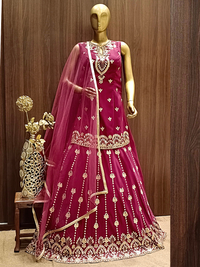 Wine Kurta Lehenga Set With Heavy Gold Hand Embroidery & Ethnic Motifs