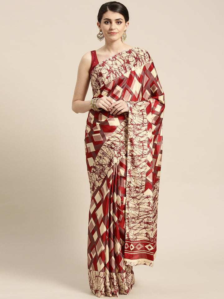 Chhabra 555 French Crepe SIlk printed Saree with Goemetrical Colorblocking Digital design