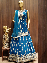 Deep Blue Jacket Choli with Lehenga embellished with Gotta Patti Embroidery & Ethnic Motifs
