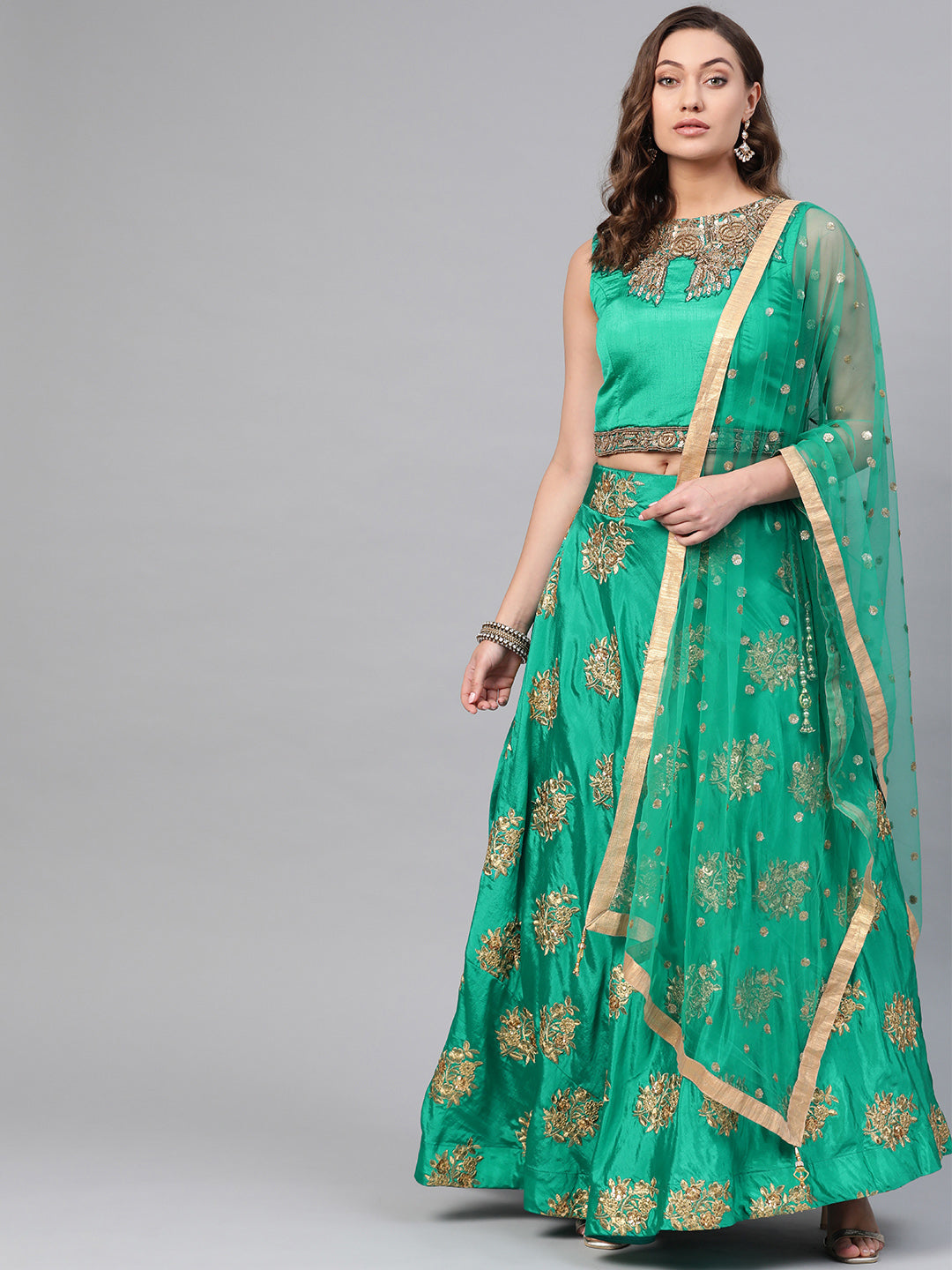 Chhabra 555 Made-to-Measure Crop Top Lehenga Set with Sequin embroidery and Crystal Bead Embellishments