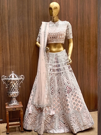 Cocktail Pastel Lehenga Set With Heavy Hand Kundan Work