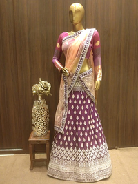 Embellished Semi-Stitched Bridal Lehenga with Gold Zari Embroidery and Contrast Embroidered Dupatta