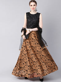 Chhabra 555 Made-to-Measure Crop Top Lehenga Set with Sequinned Blouse and Flock Printed Lehenga