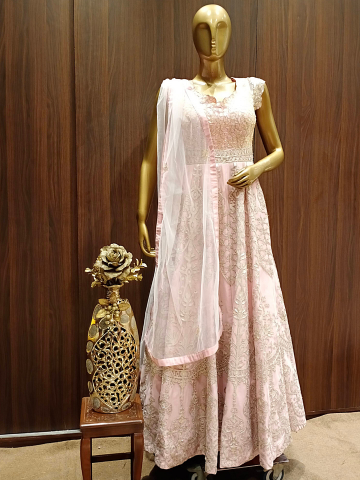 Rose Gold Gotta Patti Heavy Anarkali with Sequence Embroidery & Ethnic Motifs