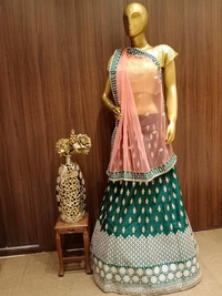 Embellished Semi-stitched Kalidar Lehenga with Gold Zari Embroidery