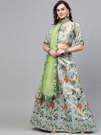 Chhabra 555 Satin Silk Semi-stitched Digital Print Lehenga Set with Multicolor floral Motifs