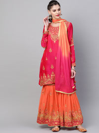 Chhabra 555 Made to Measure Embellished Kurta Sharara Set With Zari, Resham embroidery in a Jewelery inspired pattern