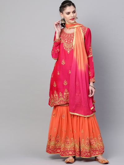 Chhabra 555 Made to Measure Embellished Kurta Sharara Set With Zari, Resham embroidery in a Jewelery inspired pattern