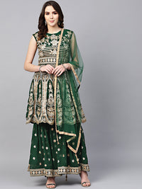 Chhabra 555 Made to Measure Peplum style Embellished Kurta with Embroidered Sharara Set