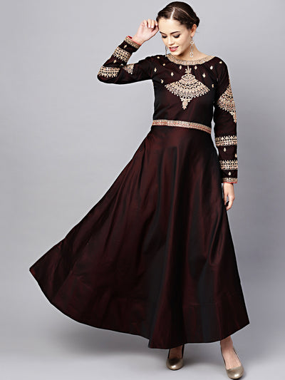 Chhabra 555 Made-to-Measure Maroon Embellished Gown with Zari and Resham Embroidery