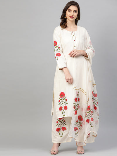 Chhabra 555 Made to Measure Kurta Pallazo Set With Colorful Floral Print, Gota Patti embroidery & stylized sleeves