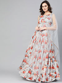 Chhabra 555 Made-to-Measure Digital Print Crop Top Lehenga Set with Pleated Skirt and Gota Patti Borders