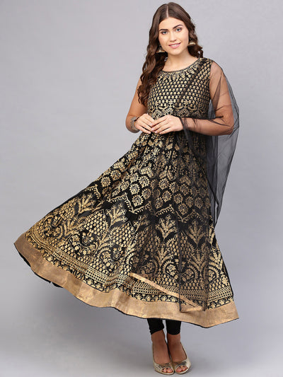 Chhabra 555 Made-to-Measure Black Embroidered Anarkali Kurta Set With Zari Resham Embroidery