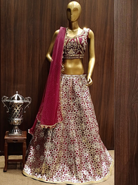 WIne Embellished Lehenga Set with Mirror, Resham, Sequence Embroidery