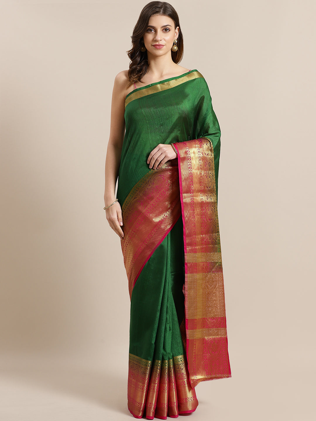 Chhabra 555 Kanjiwaram inspired Dupion Silk saree with Zari Weaving Contrast Border and Rich Pallu