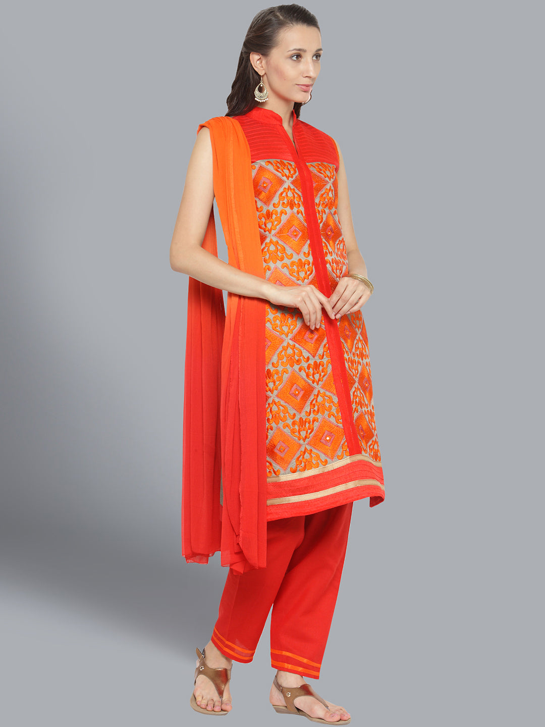 Chhabra 555 Cotton Dress Material with Floral Resham Embroidery and gota border