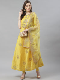 Made to Measure Chanderi Embroidered Anarkali Set With Gold Aari work and Heavy Dupatta