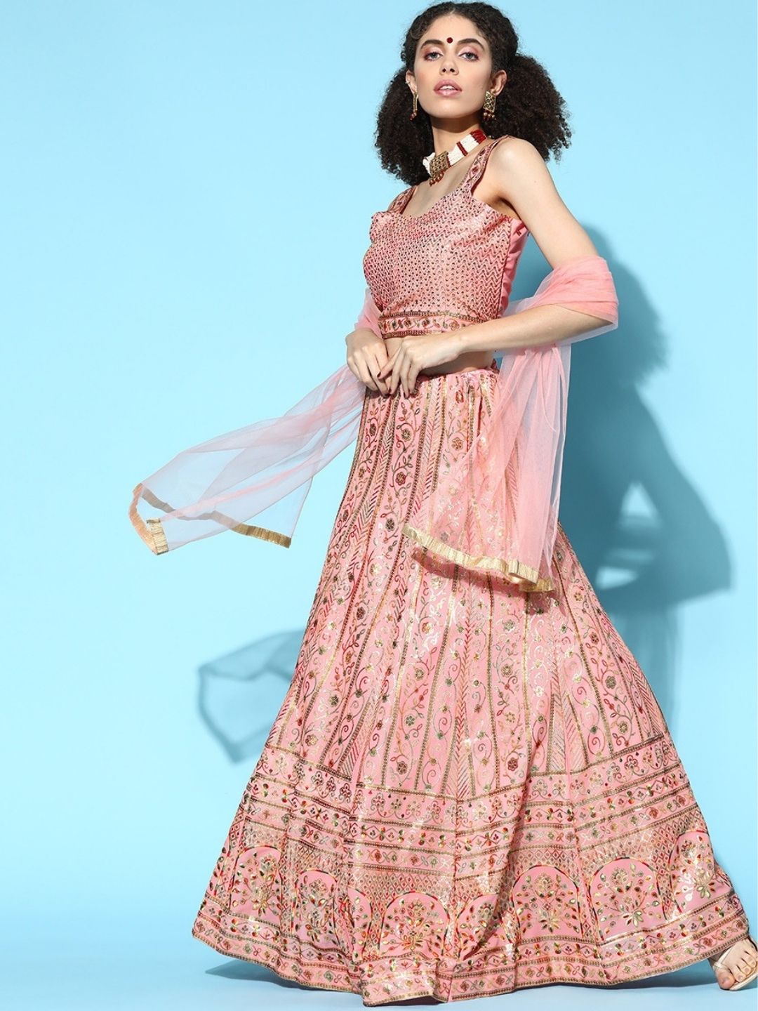 Made to Measure Pastel Rose Gold Sequence & Resham Embroidery Georgette Lehanga Set