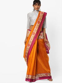 Mustard Digital Printed Bhagalpuri Chanderi Silk Saree with Floral Summer Design