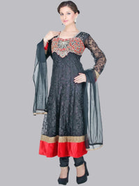 Black Anarkali Zari Work Kurta Set with Net Dupatta