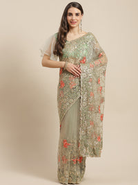 Chhabra 555 Olive Green Net Floral  Gold Zari & Resham Embroidery Saree, Stone Work & Cutwork Border

Color: Olive Green

Type: NA Sarees

Pattern: Embroidered

Pattern Type: Floral

Ornamentation: Zari

Border: Embroidered

Fabric: Net

Saree length: 5.50 mtr., Width: 1.10 mtr, Blouse length: 0.70 mtr
Dry Clean

The CAD image gives a detailed look of the actual blouse piece that comes with this saree. The blouse used by the model in the pictures is only for styling purpose.