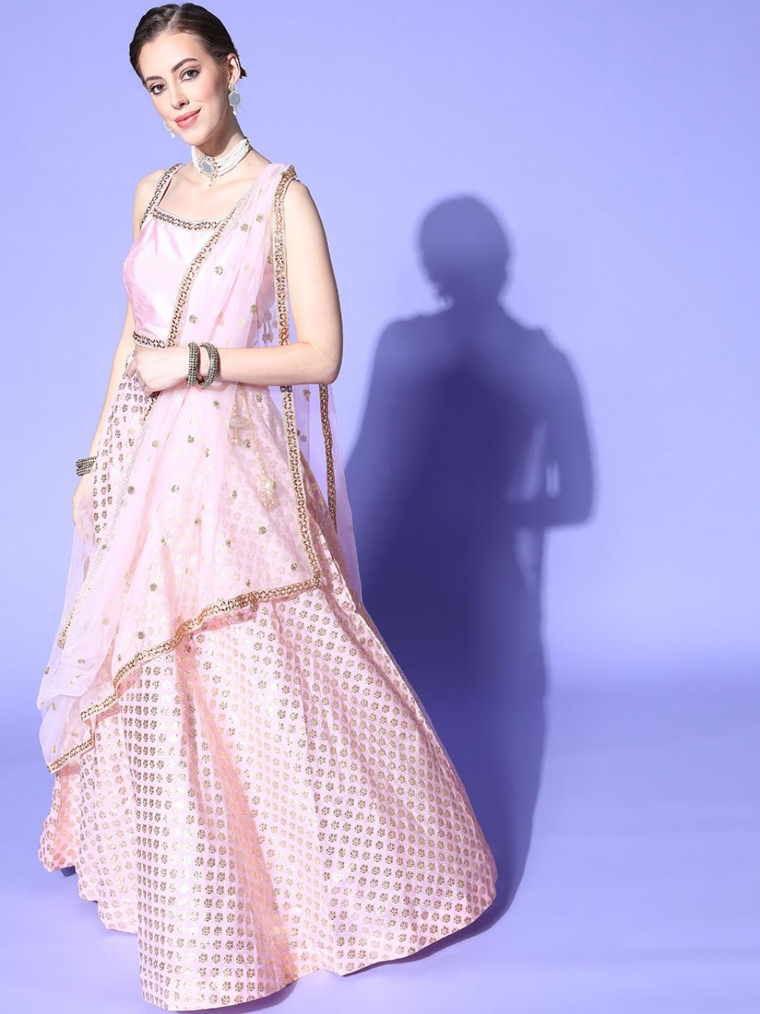 Chhabra 555 Made to Measure Handwoven Benarasi Chanderi Lehenga Choli with Stylized Crystal Neckline