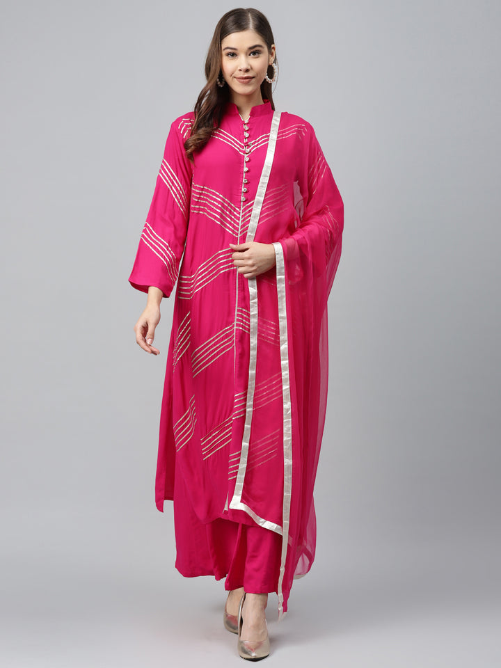 Made to Measure Kurta Pallazo Set with Geometrical Gotta Patti Embroidery & Buttons