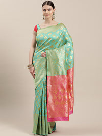 Teal Pink Kanjiwaram Silk Saree