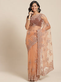 Resham Embroidered Net Saree with Zari and Crystal Embellishments