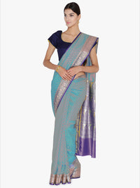 Peacock Blue Banarasi Silk Woven Design Saree
